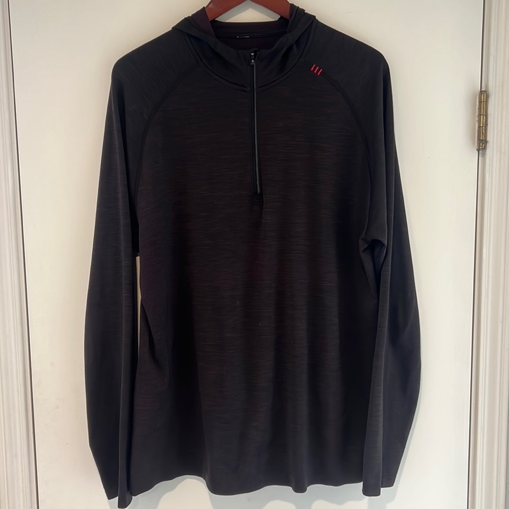 Dark plum 1/4 zip Lulu Lemon lightweight pull over with hoodie . Size XL